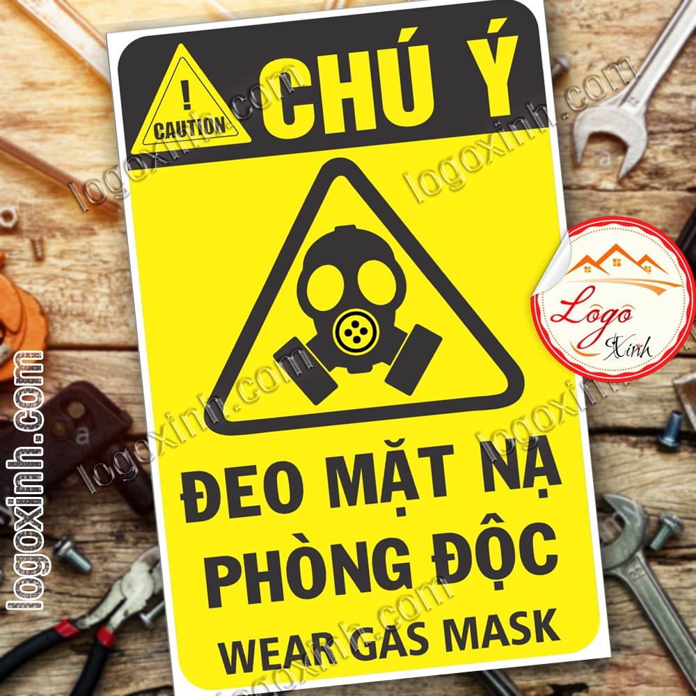 LOGO TEM STICKER BIỂN CẢNH BÁO ĐEO MẶT NẠ PHÒNG ĐỘC - WEAR GAS MASK - BIỂN CẢNH BÁO AN TOÀN LAO ĐỘNG
