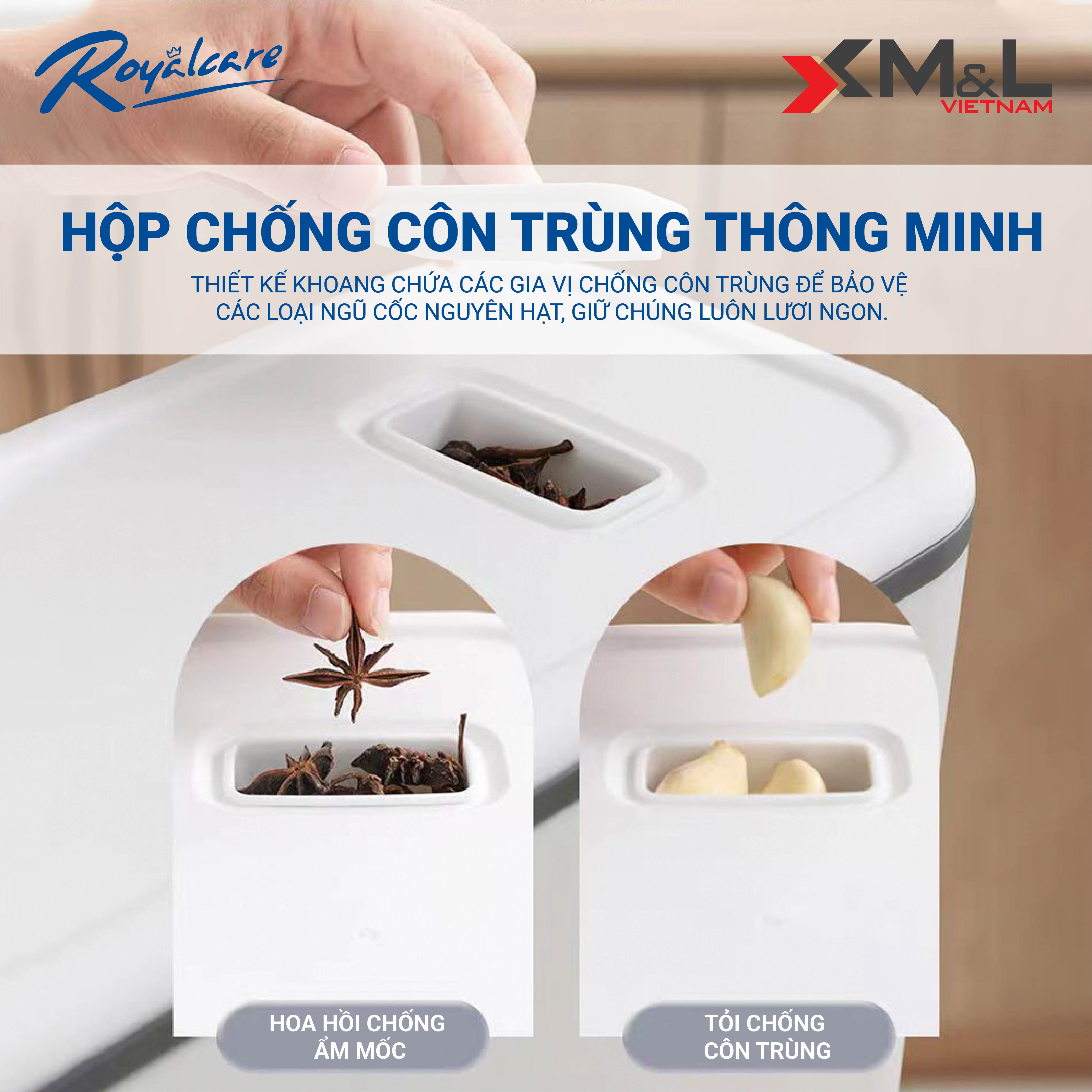 Thùng đựng gạo thông minh M&L Royalcare 6068 - bao gồm khay đựng ngũ cốc - chống ẩm mốc côn trùng - đồ gia dụng tiện ích