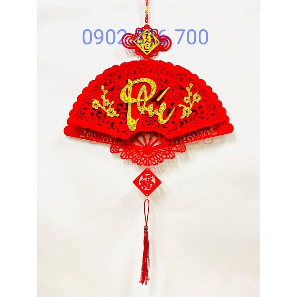 Khánh quạt Khánh vuông - Liễng nhung đỏ - Dây treo cửa hình QUẠT khắc chữ TẾT - PHÚC -LỘC - THỌ phụ kiện treo decor tết