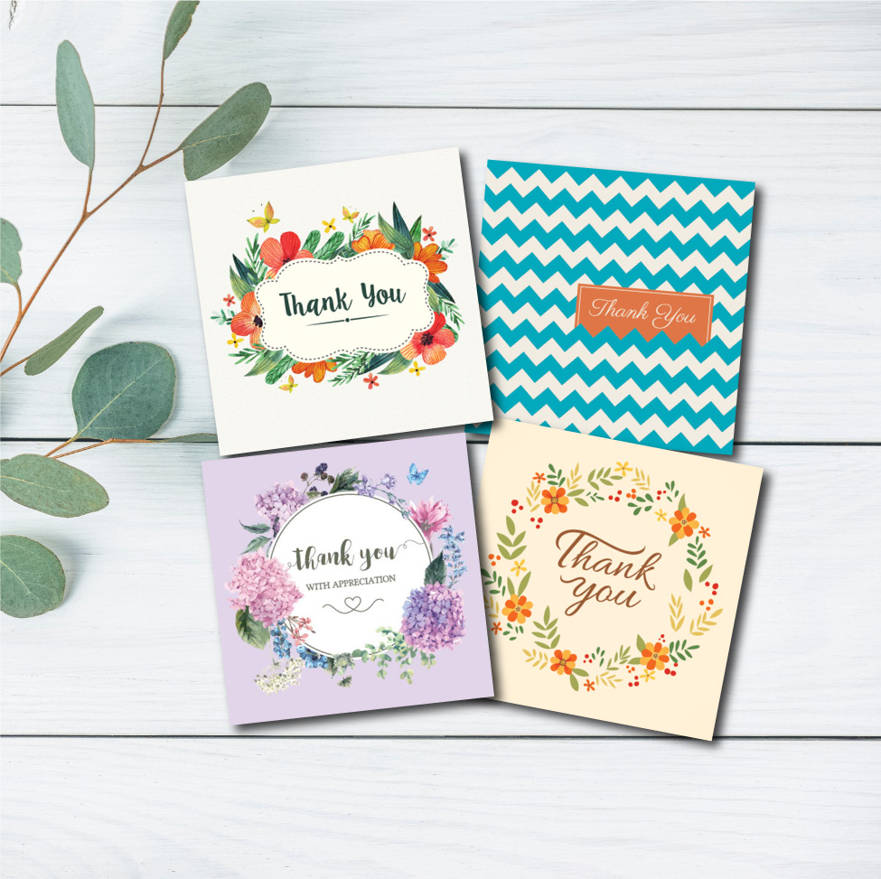 Combo 4c Thiệp cảm ơn Thank you - Thiệp Grey 9x9cm kèm phong bì
