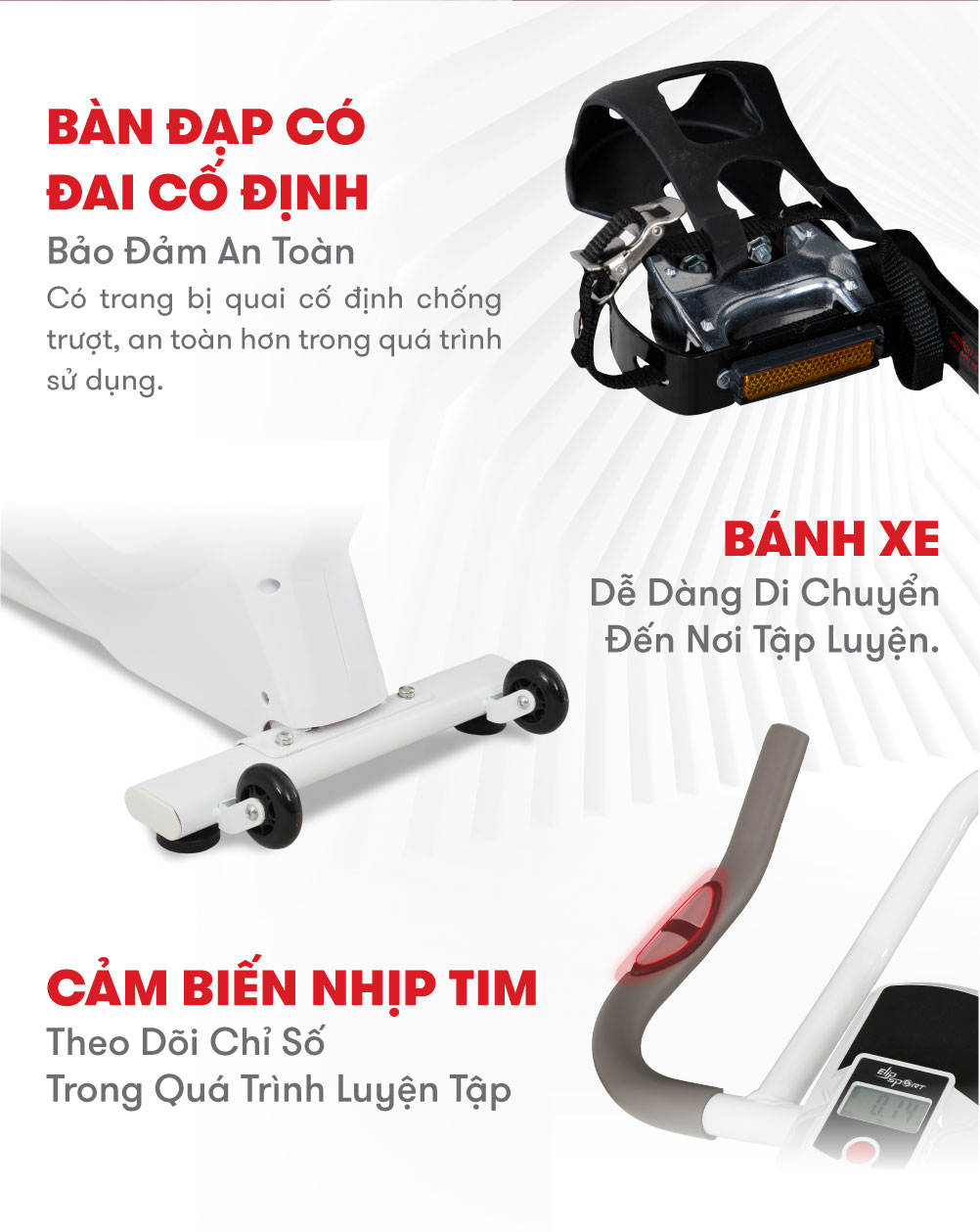 Xe Đạp Tập Thể Dục Tại Nhà ELIP Whitney - Sang Trọng, Đẳng Cấp, Dễ Dàng Điều Chỉnh Chế Độ Tập, Chất Liệu Cao Cấp
