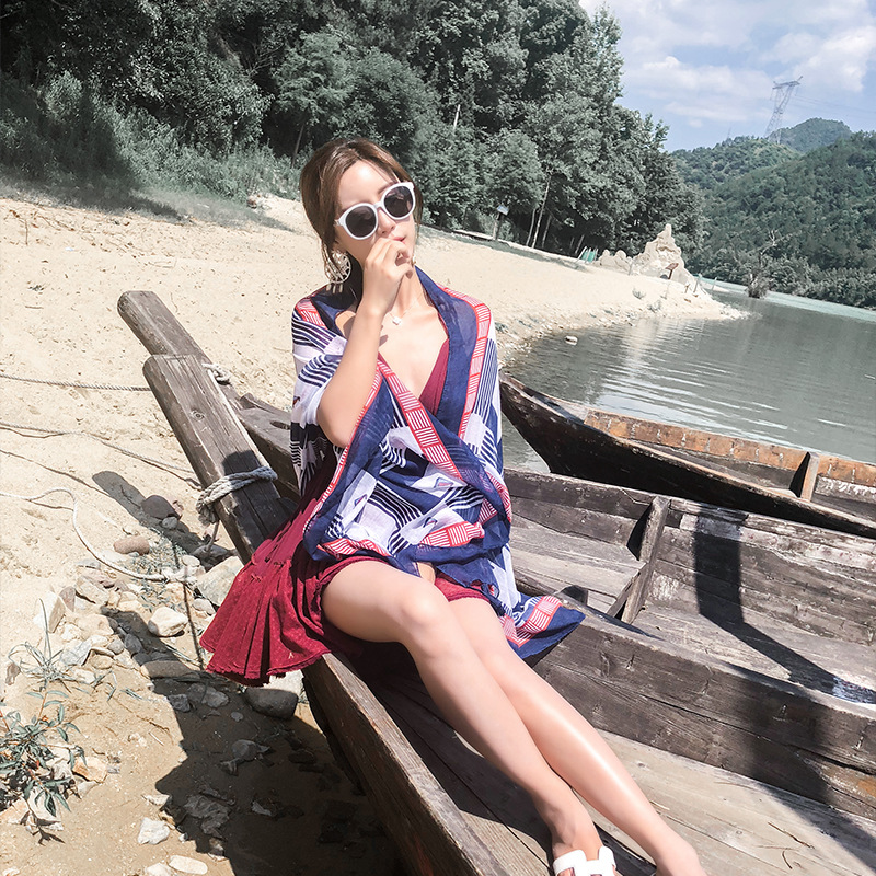 Khăn choàng cotton mềm đi biển - chống nắng Vintage