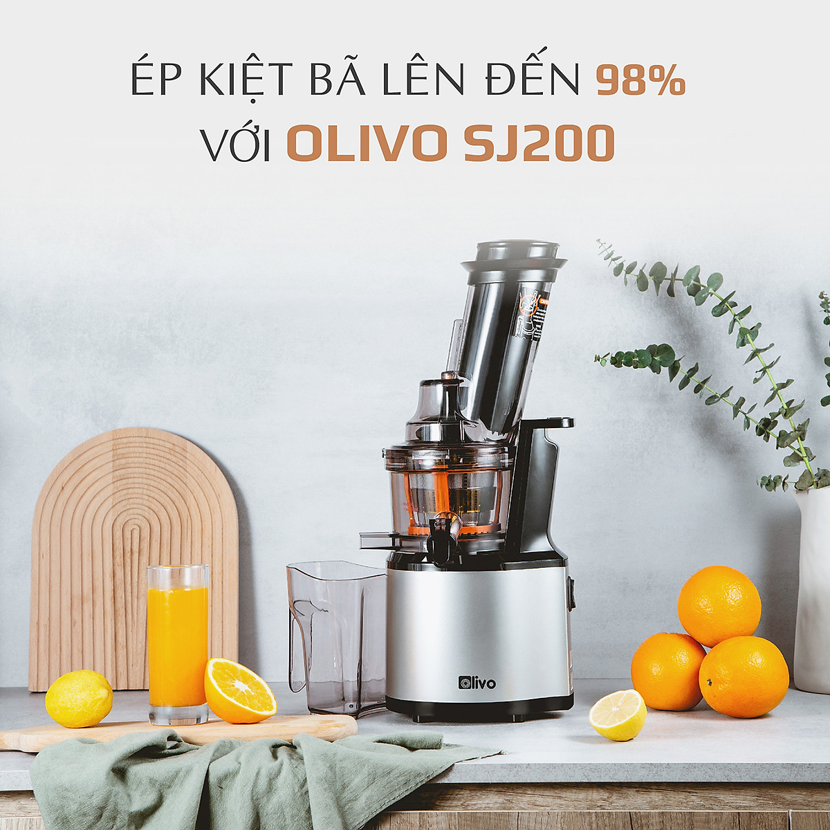 Máy Ép Chậm OLIVO SJ200 Đa Năng [Hàng Chính Hãng] Ép Kiệt Bã 98% - Tốc Độ Chậm 39 vòng/phút - Dễ Vệ Sinh - Thương Hiệu Mỹ