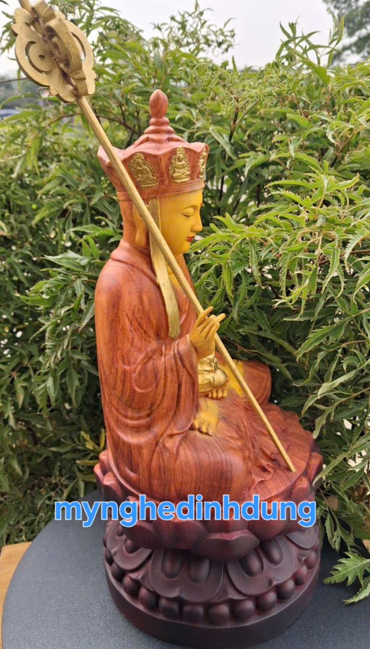 TƯỢNG PHẬT ĐỊA TẠNG VƯƠNG BỒ TÁT GỖ HƯƠNG ĐÁ PU GIẢ CỔ CAO 40X20X20CM
