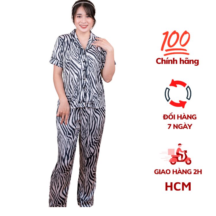 Bộ đồ Pyjama, đồ mặc nhà nữ VILADY - B107 kiểu tay ngắn quần dài họa tiết VẰN thanh lịch chất liệu lụa Pháp cao cấp