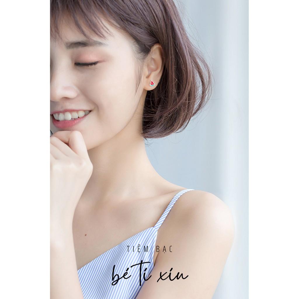 Bông tai bạc dưa hấu mùa hè, cam kết 100% bạc 925, trang sức Hàn Quốc - Tiệm Bạc bé tí xíu