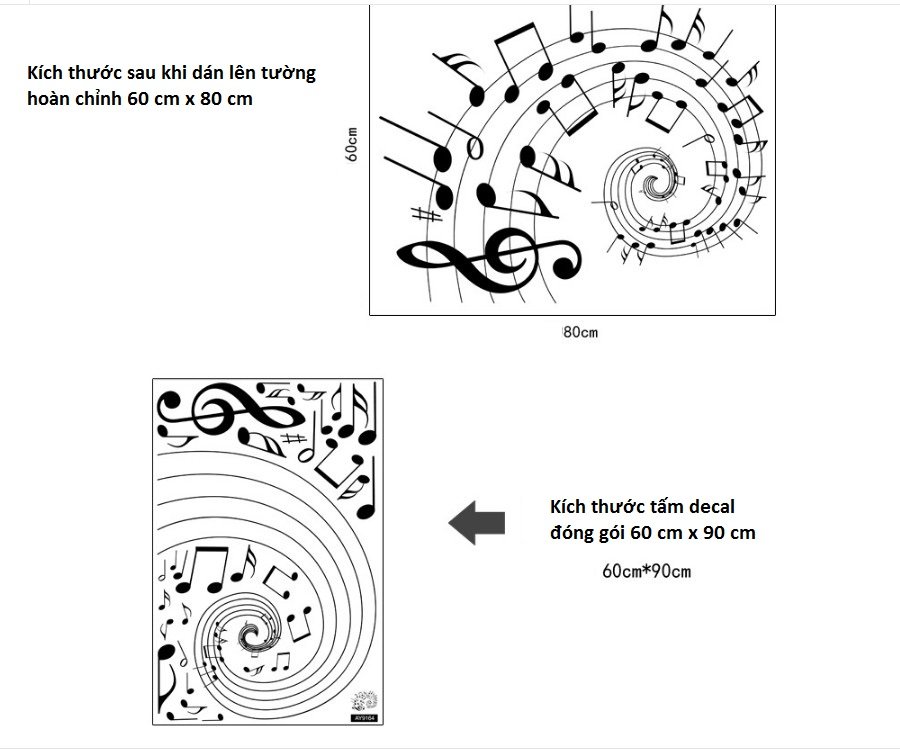 Decal dán kính dán tường âm nhạc uốn xoắn hiện đại