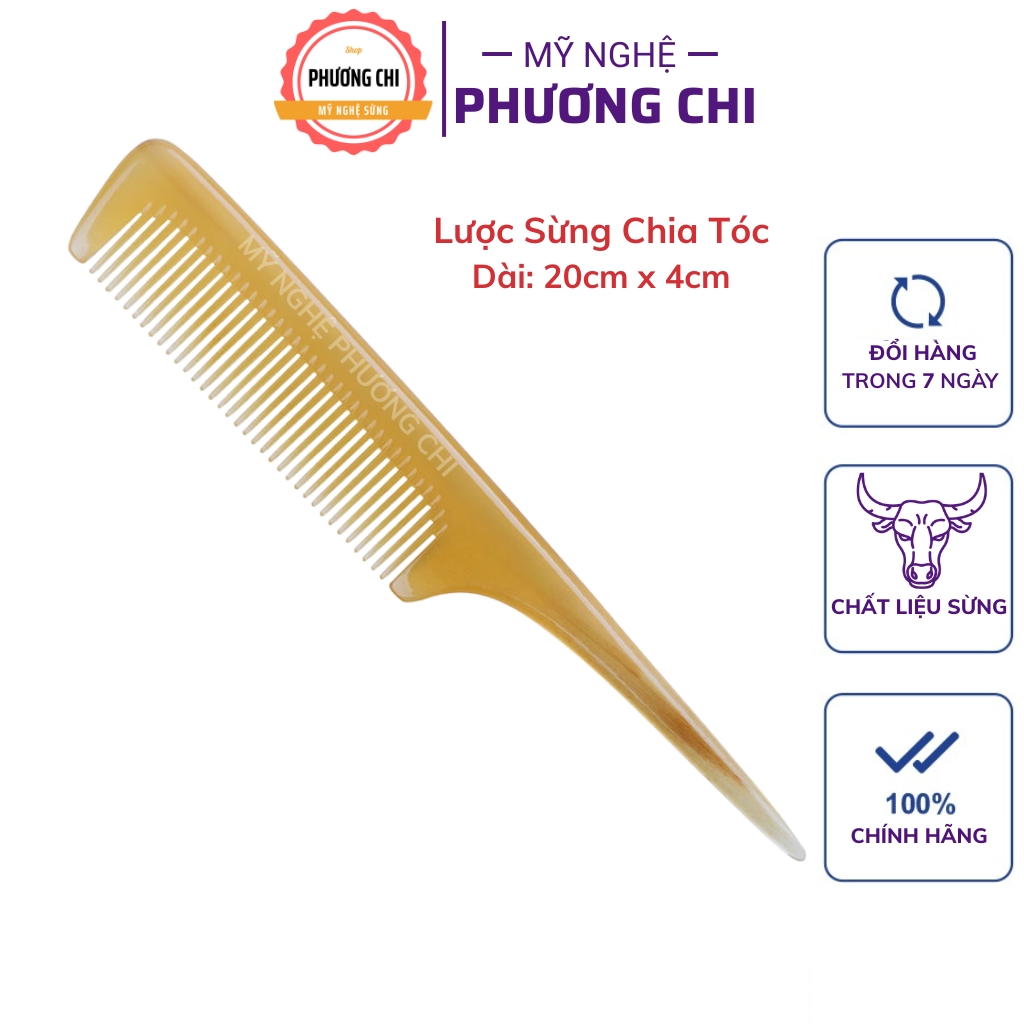 Lược sừng trâu kiểu dáng đuôi chuột dùng đánh rối chia tóc, lược chải tóc gỡ rối massage đầu | Mỹ Nghệ Phương Chi