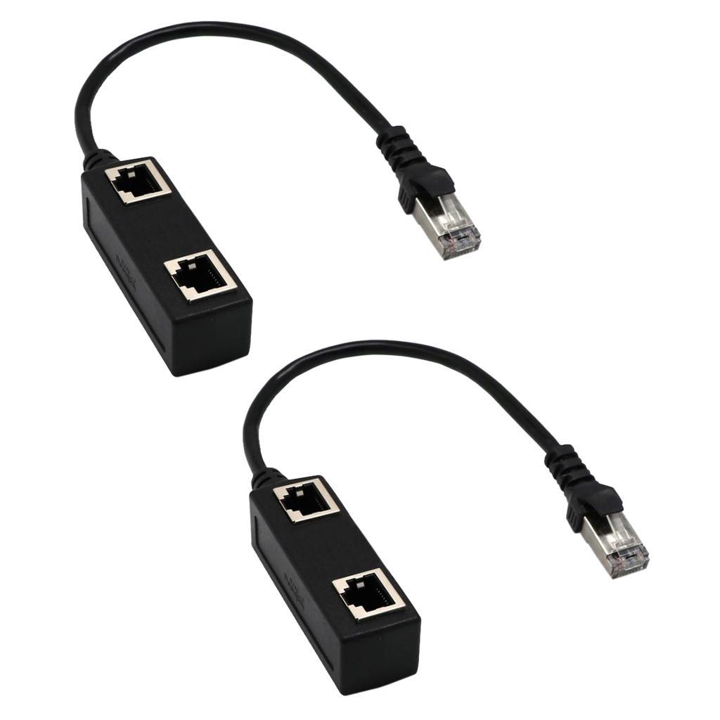 2pcs 1 To 2 LAN Ethernet Network RJ45 Plug Connector Splitter Adapter Cable
