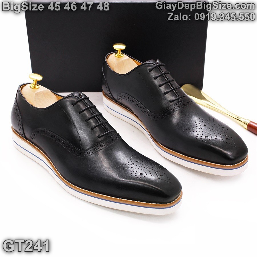 Giày da đóng thủ công, giày tây đế phẳng cỡ lớn 45 46 47 48 cho nam chân to. Big size handmade shoes for wide feet