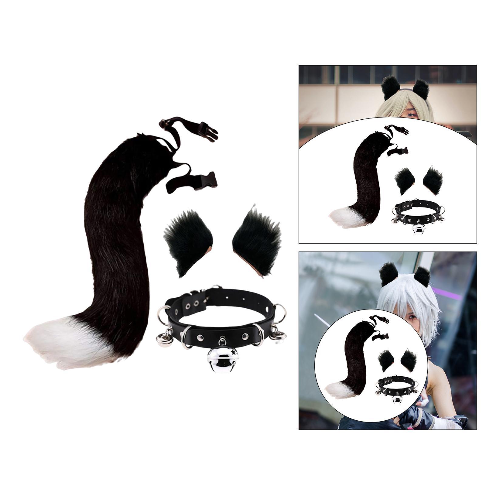 4Pcs Plush Fox Ears and Tail Set Faux Fur Long Tails Party Costume Kits