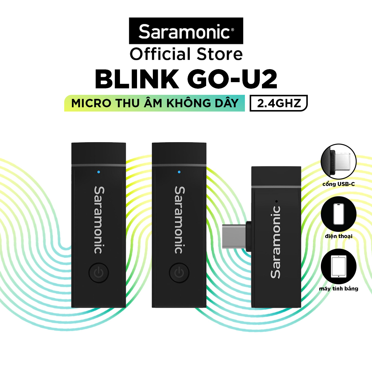 Micro Thu Âm Không Dây Saramonic Blink Go - Chuyên Dùng Cho Điện Thoại - Khử ồn Thông Minh - Hàng Chính Hãng