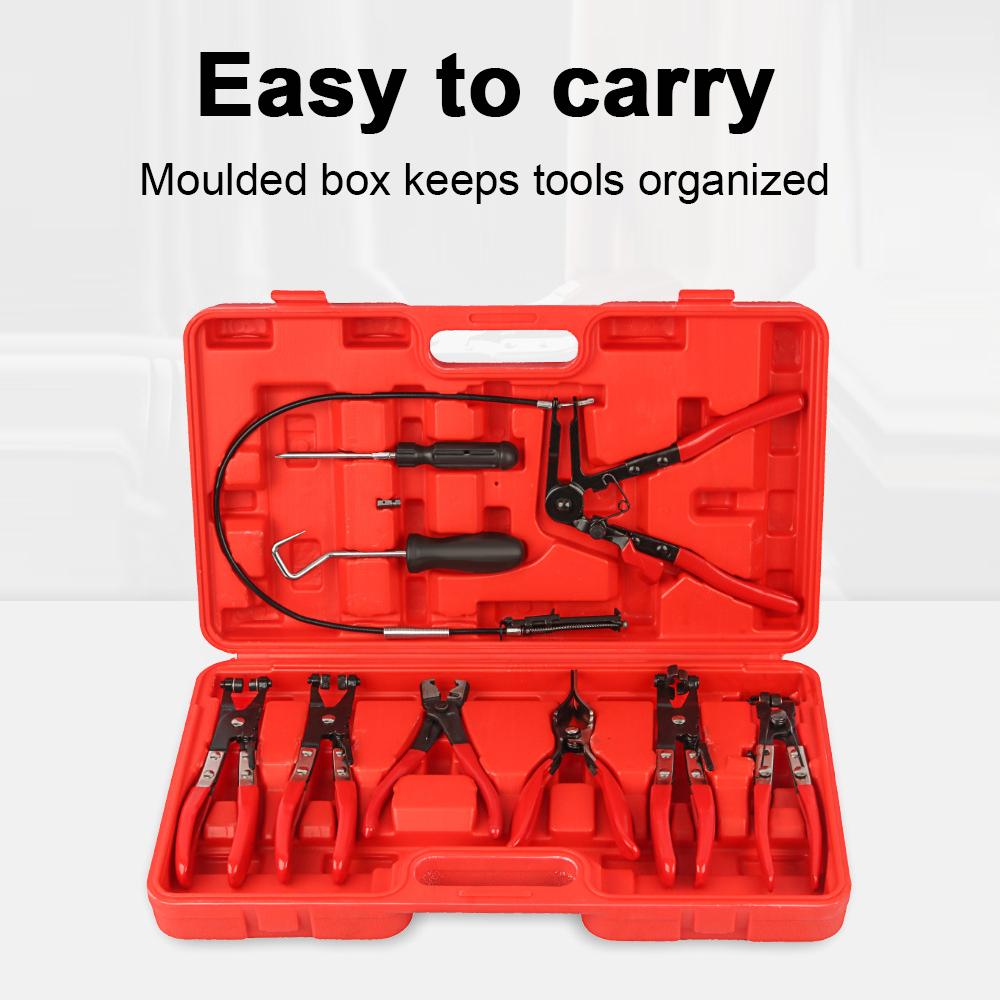 9Pcs Auto Hose Clamp RingPlier Set Flexible Wire Cable Type Joint Boot Clamps Swivel Jaw Tool Remover Oil Seal Screwdriver Car Repairing Tools Auto Hand Tool Set
