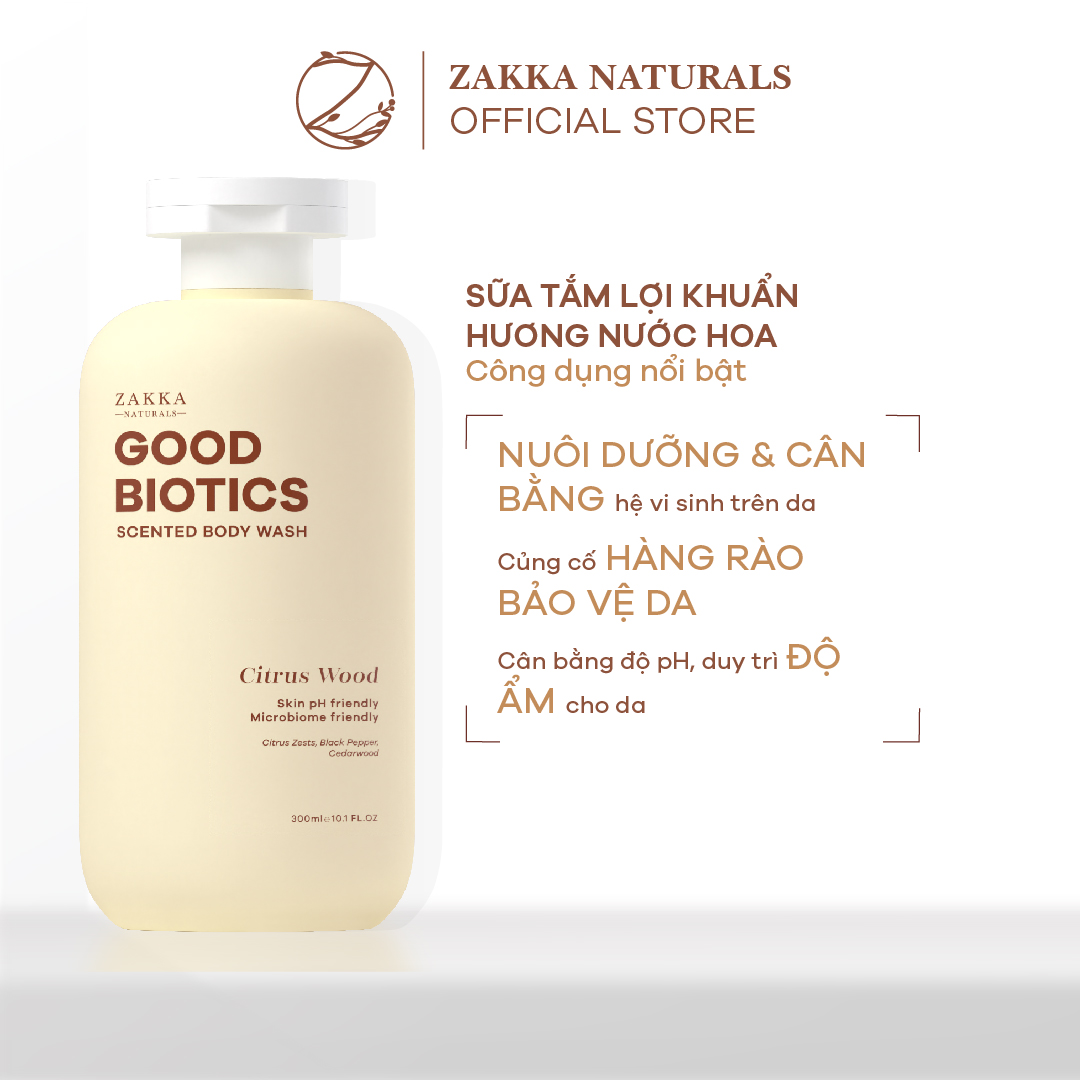 [Citrus Wood] Sữa tắm lợi khuẩn hương nước hoa Good Biotics Scented Body Wash Zakka Naturals 300ml