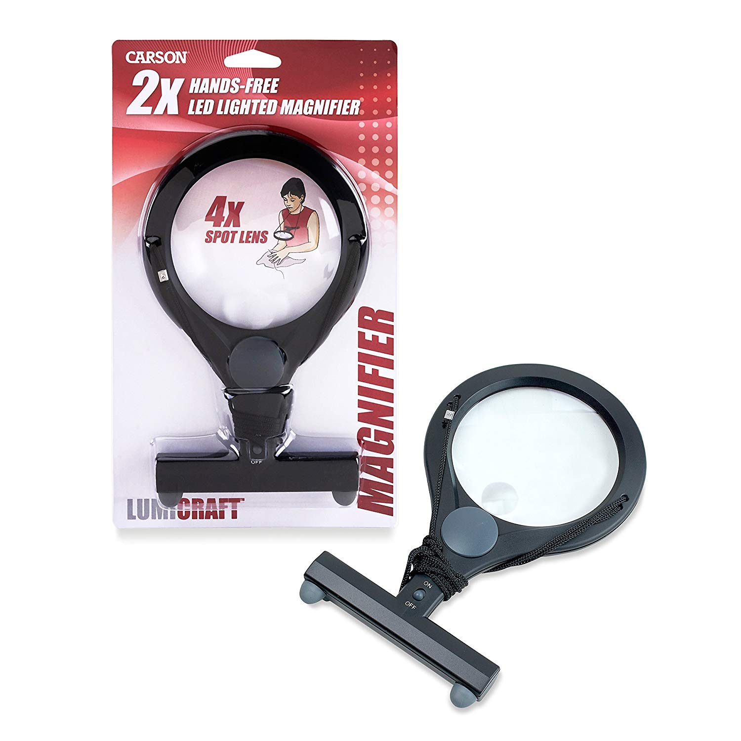 Kính lúp cầm tay, đeo cổ Carson LumiCraft LC-15 2x - Hàng chính hãng