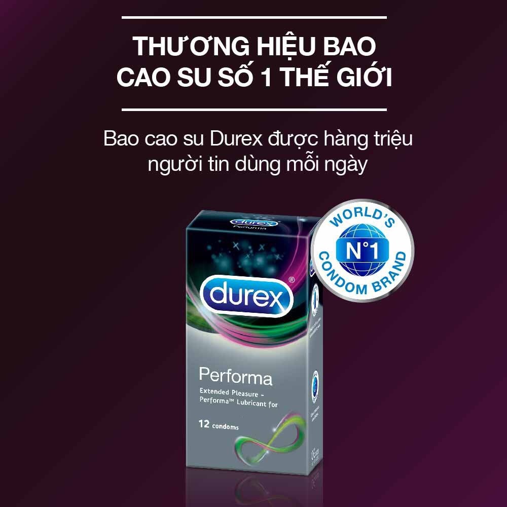 Bộ 2 hộp Bao cao su Durex Performa 12 bao / hộp - Thiết kế 52mm giúp Chống xuất tinh sớm HSD 2024