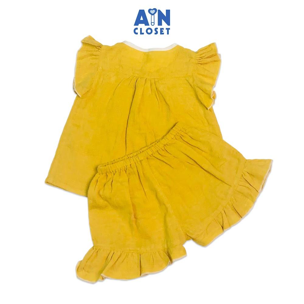 Bộ quần áo ngắn bé gái họa tiết Vàng trơn nơ trắng cotton dệt - AICDBGO9WMHH - AIN Closet