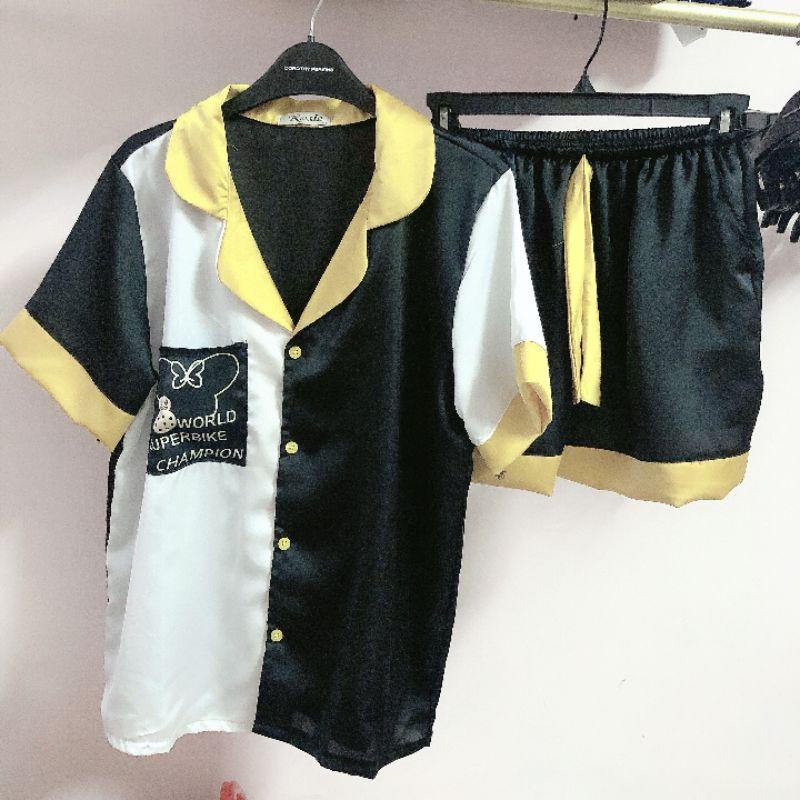 Đồ bộ pijama mặc nhà chất liệu satin cao cấp mềm mịn như lụa Quảng Châu, hàng thiết kế