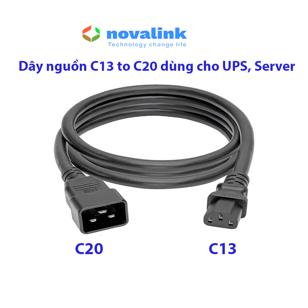 Dây nguồn C13 C20 dài 2 mét Novalink - Dùng cho UPS, PDU, máy chủ (Server) - Tiết diện lõi 2.08mm², 15A/250V, chuẩn UL - Hàng chính hãng