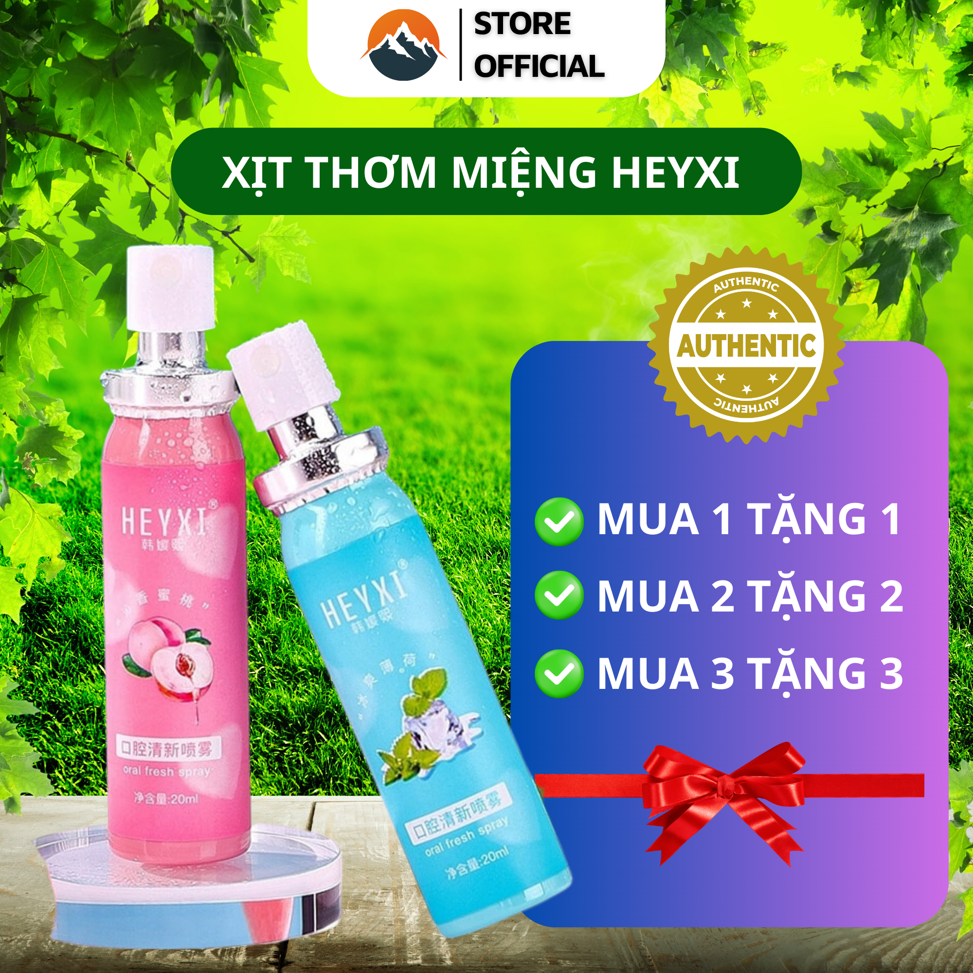 [Mua 1 tặng 1] Xịt thơm miệng HEYXI (20ml) Vị Đào/Bạc Hà Thơm Mát