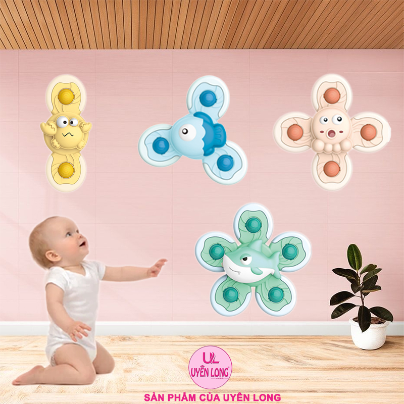 Con Quay, Spinner, Chong Chóng Dán Tường Hình Thú Vui Nhộn, Giúp Bé Tập Đứng Và Đi Men, Phân Loại 2,3,4,5 Cánh