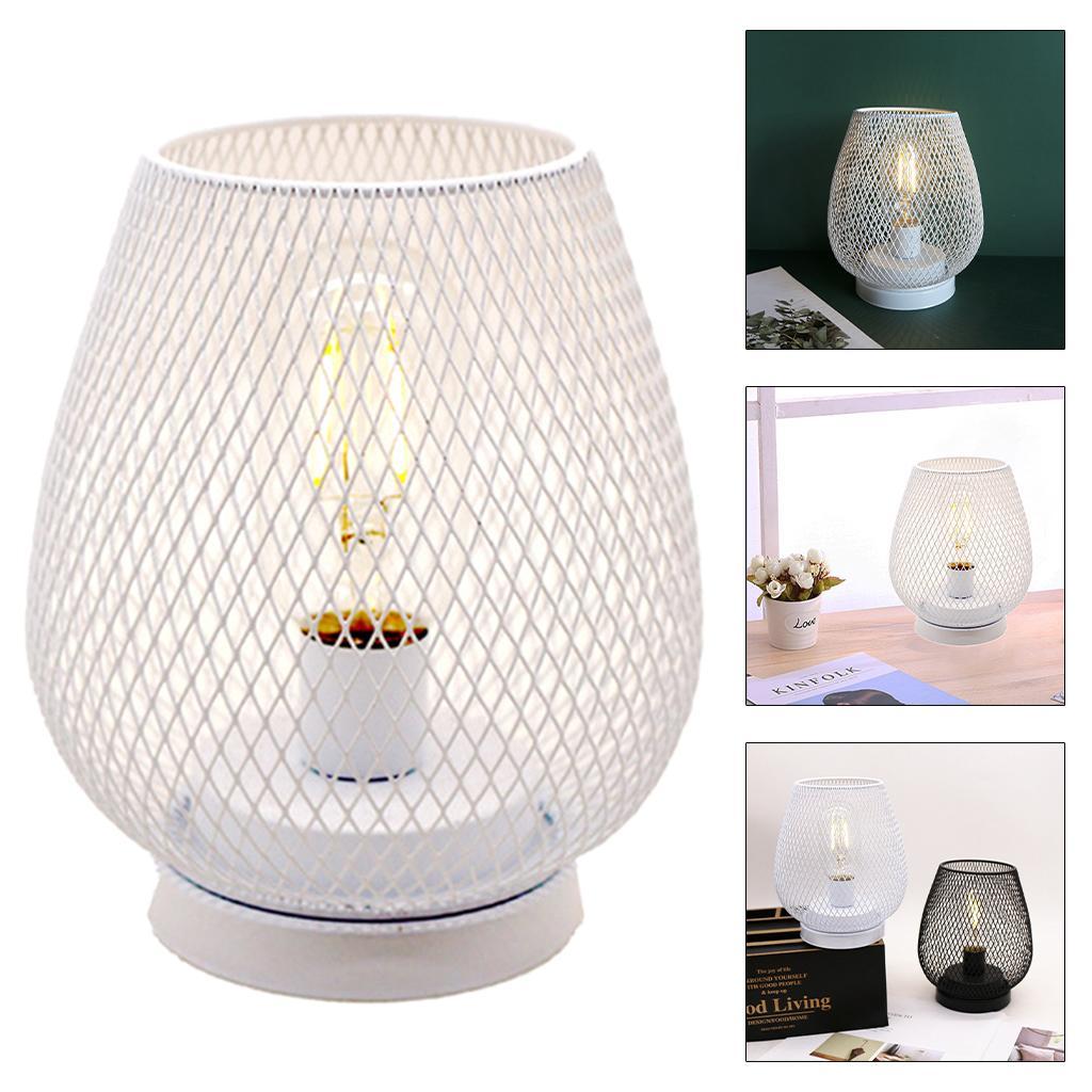 Iron Mesh Birdcage Shaped Table Lamp Light Battery Power Bedside Cafe White