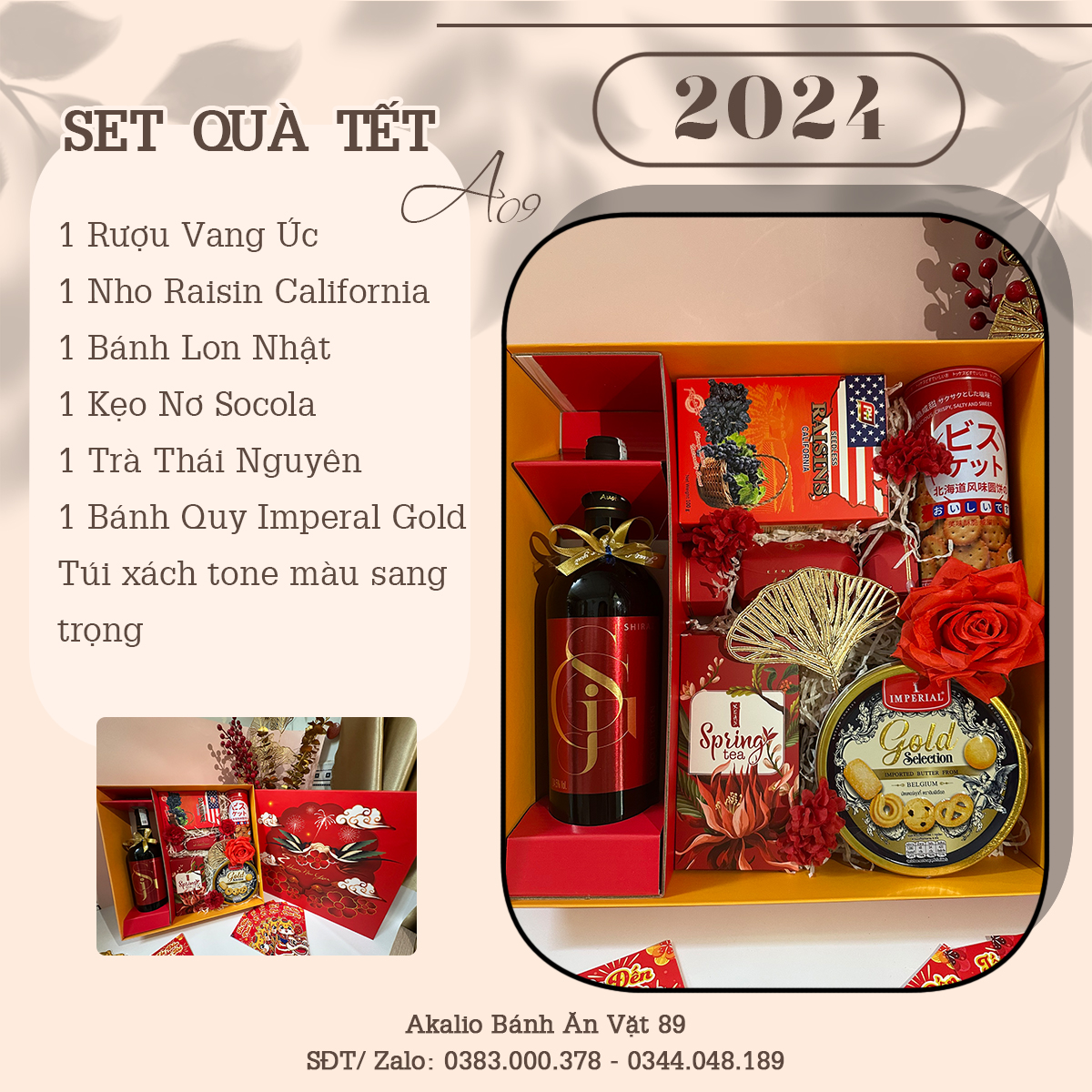 Set Hộp Quà Tết Lục Hợp Đồng Xuân Sang Trọng Thích Hợp Để Biếu Tặng Dịp Năm Mới Có Vang Đỏ, Trà, Bánh Kẹo Đủ Đầy, Ý Nghĩa