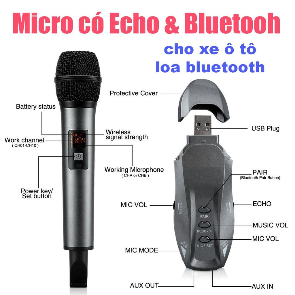 Micro Không Dây Có Echo và Bluetooth K18V, Dùng Cho OTO, Loa Bluetooth