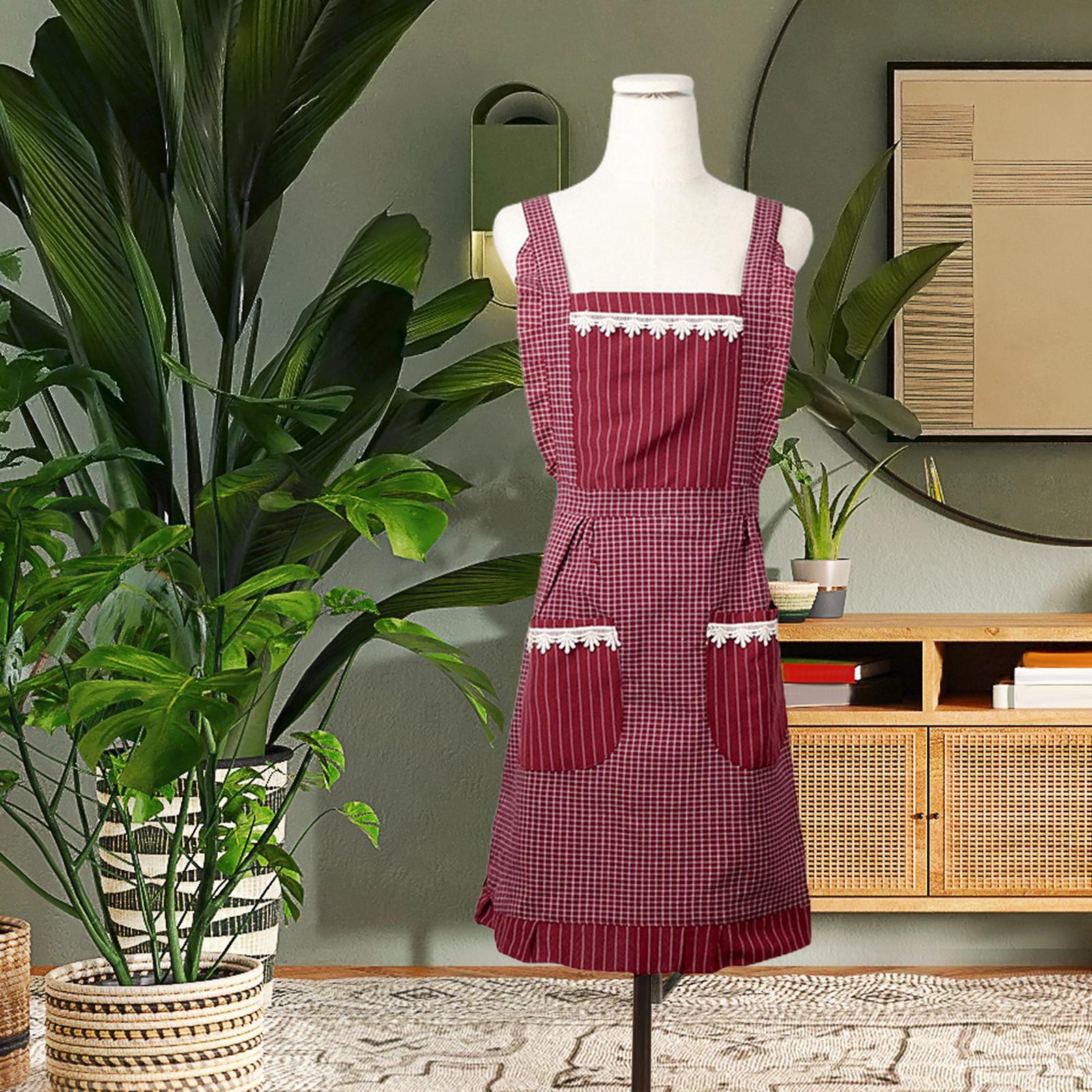 Kitchen Apron Gardening Apron with Pockets Barista Apron for Home Red