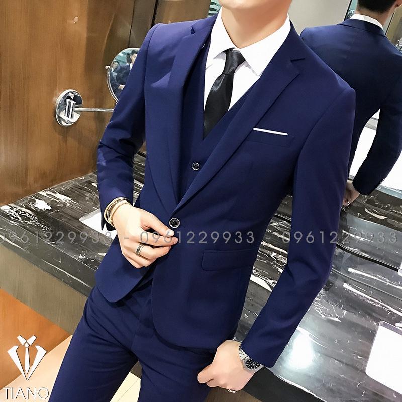 Bộ Vest nam màu Xanh Than 1 cúc, form ôm body, chất vải dày mịn co giãn nhẹ. Suit Nam Cao Cấp