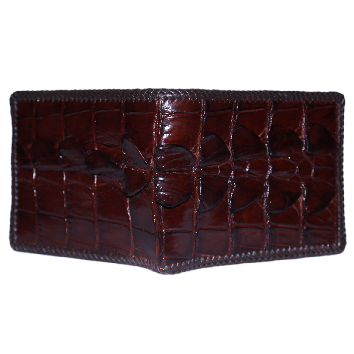 HJ2246 - Bóp nam Huy Hoàng da cá sấu đan viền gai màu nâu đỏ