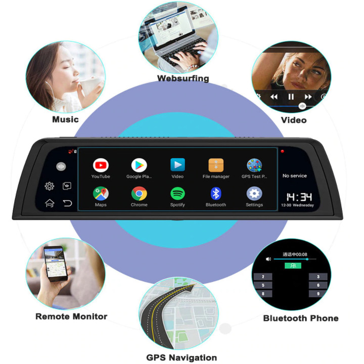 Camera hành trình nhãn hiệu Whexune V900 đặt taplo ô tô tích hợp cam lùi, 4G, wifi, hệ điều hành Android 8.1, màn hình cảm ứng 10 inch - Hàng Nhập Khẩu