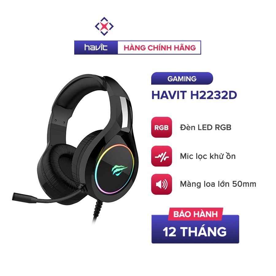 Tai Nghe Gaming Headphone HAVIT H2232D, Driver 50, Đèn RGB, Mic Khử Ồn, Đa Tương Thích - Hàng Chính Hãng