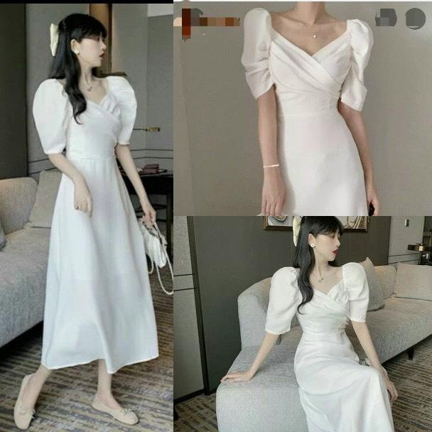 ĐẦM MIDI CHÉO NGỰC TAY BỒNG 10110