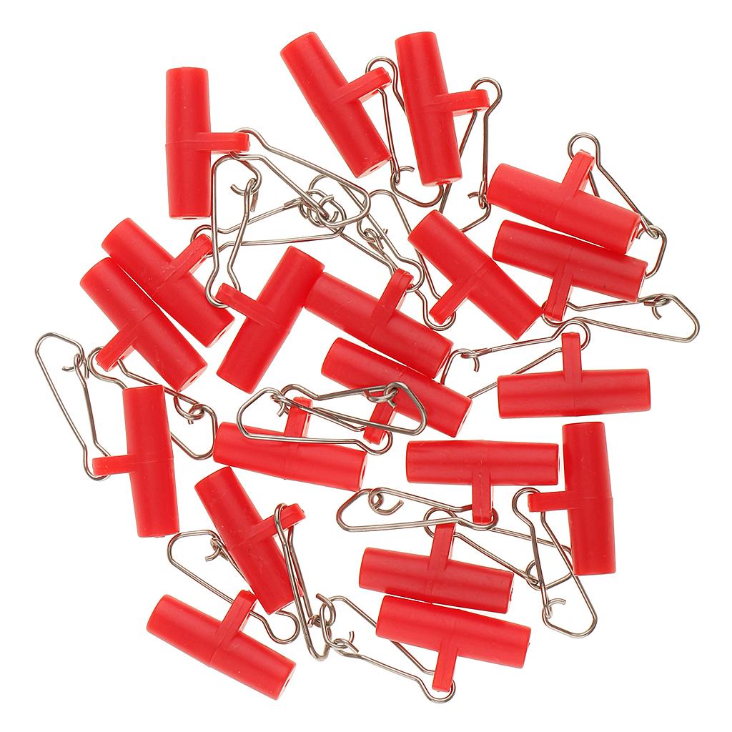 20Pcs Fishing Sinker Slides with Hooked Snap Connector for Braid Line L Red