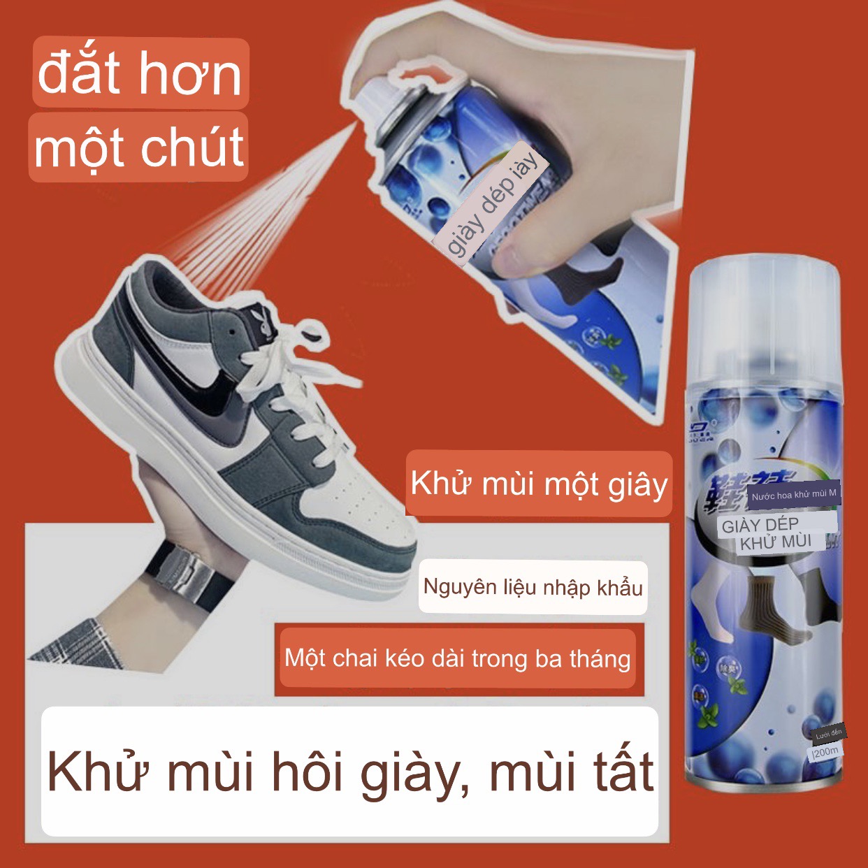 Combo chai khử mùi giày 200ml kèm khăn lau giày , công nghệ nano bạc cùng hạt lưu hương độc đáo,mùi thơm dịu nhẹ, khử mùi hiệu quả