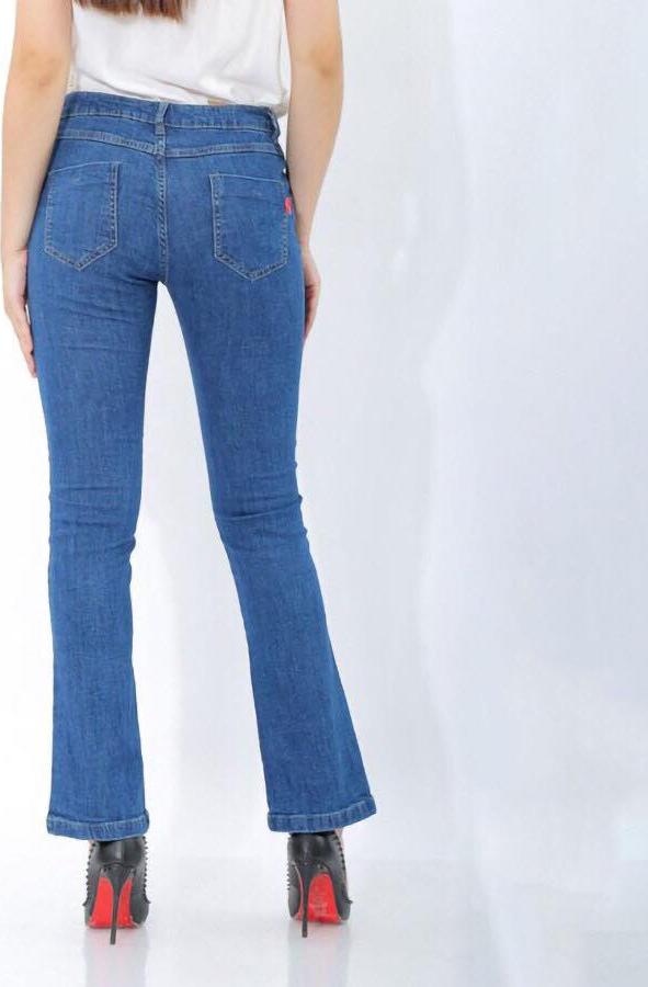 Quần Jeans Nữ ống Loe Dài Màu Xanh