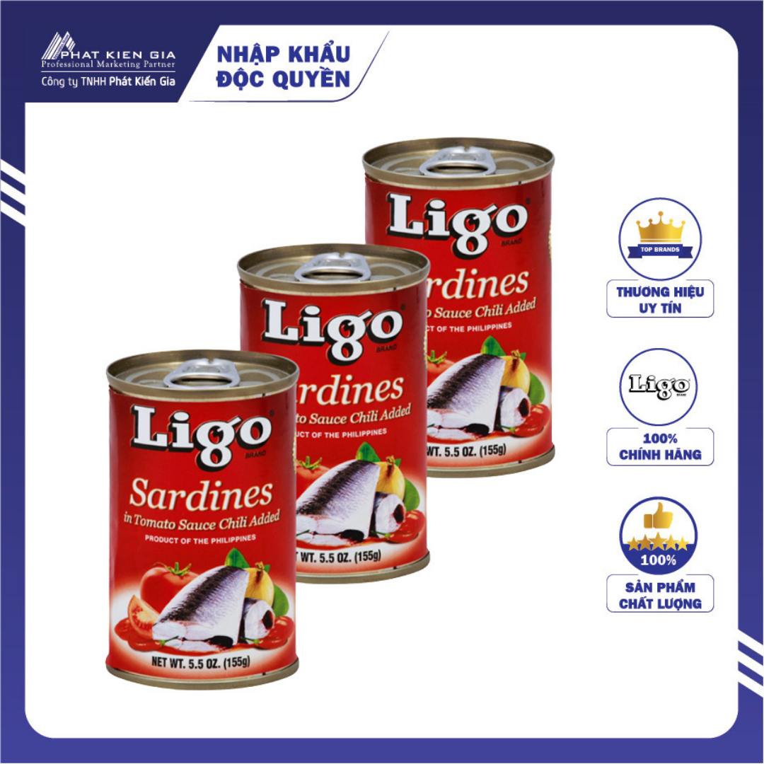 COMBO 3 Hộp Cá Mòi Sốt Cà Vị Ớt Cay Ligo 155g (Thương Hiệu Mỹ - SX Philipines)