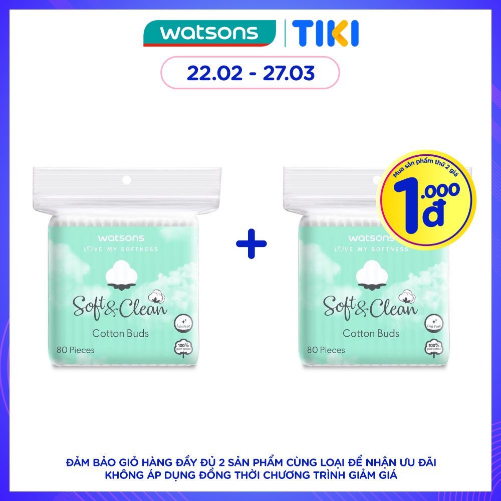 Bông Tăm Watsons Love My Softness Soft &amp; Clean Cotton Buds 80 Cây