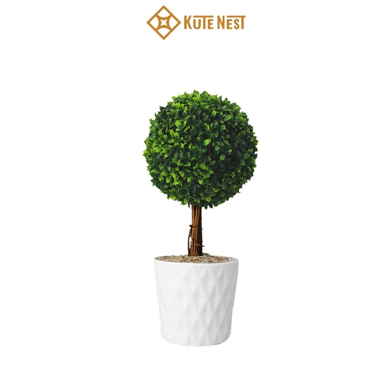 [Kute Nest] Chậu cây trang trí lá cẩm tú cầu nhân tạo để bàn cao cấp - ĐK 20 x Cao 40 cm