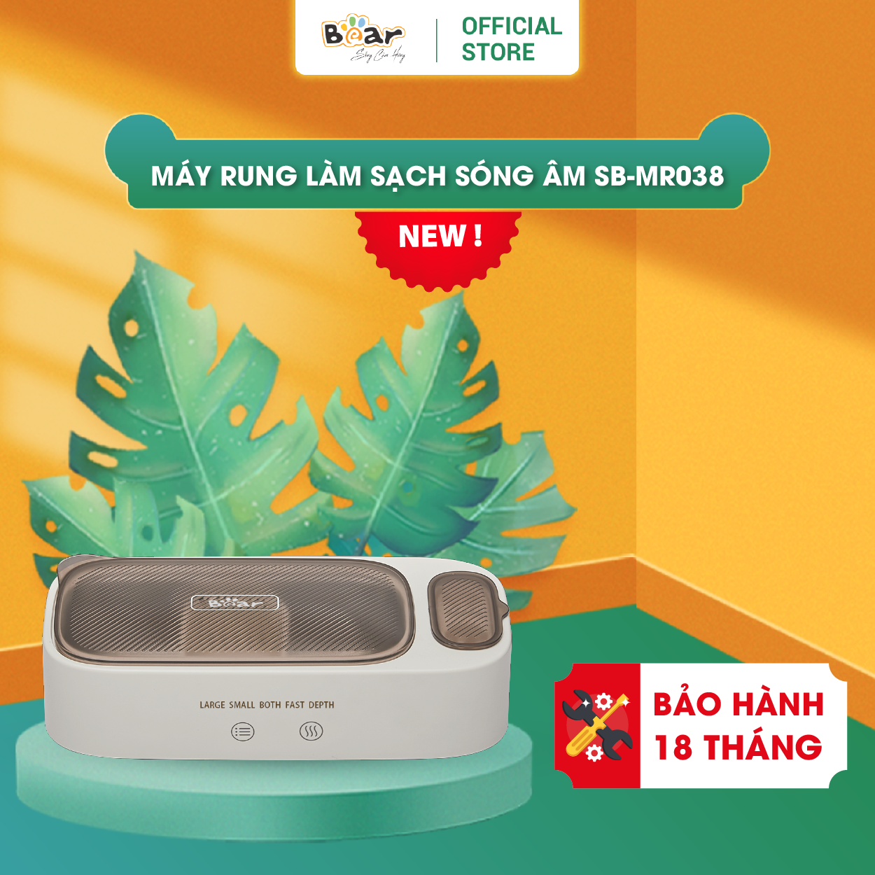 Máy Rửa Trang Sức Bằng Sóng Âm Bear Vệ Sinh Kính Mắt Lens Đồng Hồ Phụ Kiện Trang Sức Cọ Trang Điểm SB-MR038 HÀNG CHÍNH HÃNG