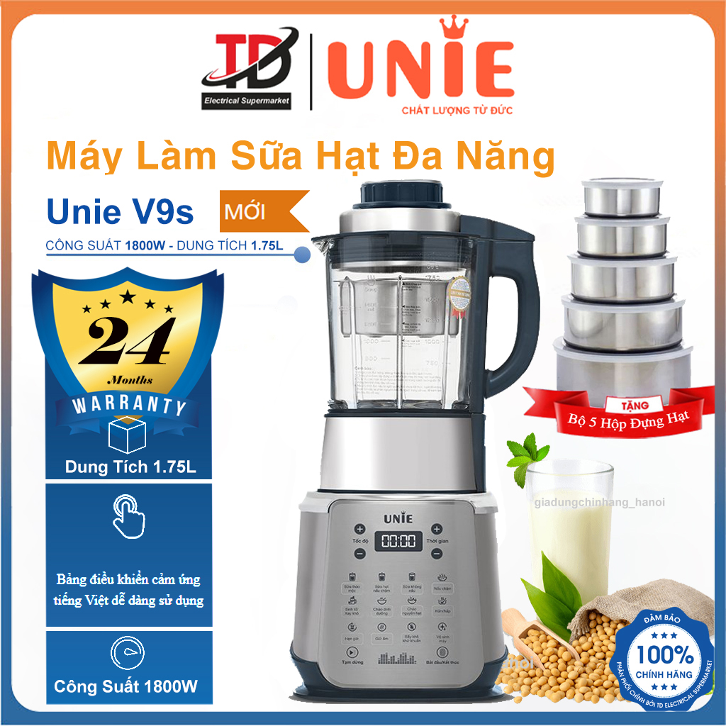 Máy Làm Sữa Hạt Đa Năng Unie V9s, Tích 1.75L, Công Suất 1800W, Hàng Chính Hãng