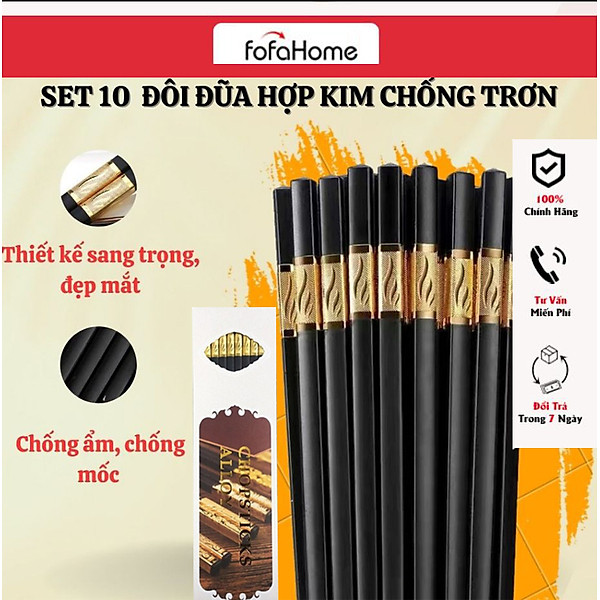 Đũa Khảm Vàng Chống Mốc Chống Trơn Hàn Quốc Sang Trọng (Bộ 10 Đôi)