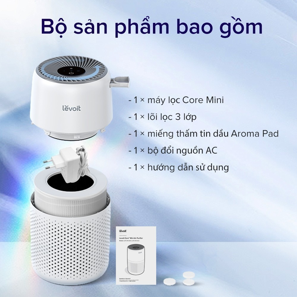 Máy lọc không khí Levoit Core Mini - Diện tích 17m2, Dùng được tinh dầu, Công nghệ Air Turbo - Hàng Chính Hãng