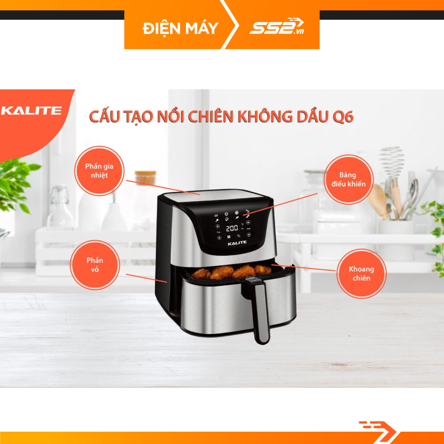 Nồi chiên không dầu Kalite Q6, công suất 1700w dung tích 5.5L - Hàng chính hãng