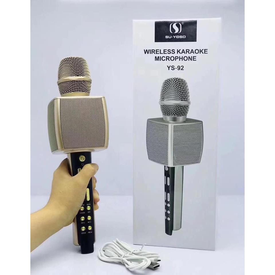 Micro karaoke YS92 JVJ bluetooth Không dây kèm loa 3 in 1 - hỗ trợ trợ thu âm,âm thanh loa lớn, bắt và nâng giọng tốt