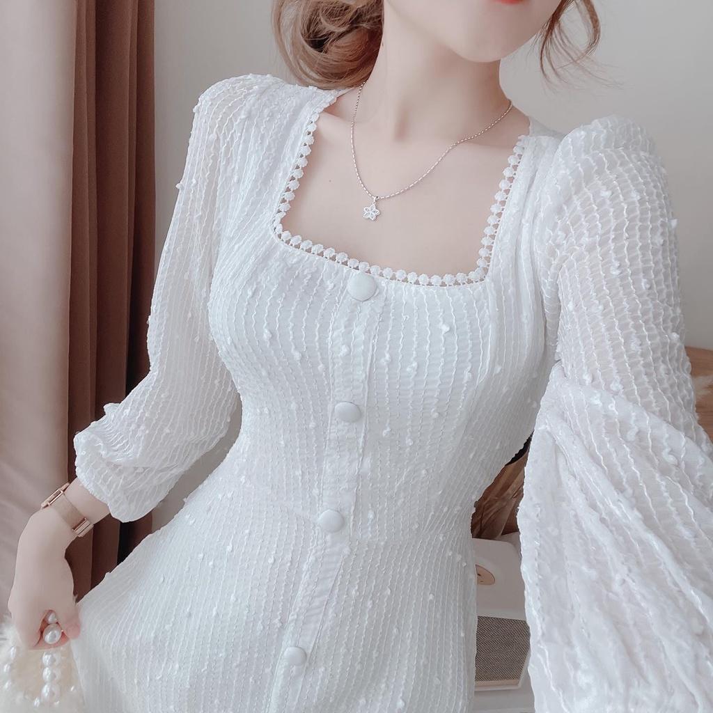 Đầm dự tiệc đầm trắng cổ vuông tay phồng dáng dài Lucas Dress