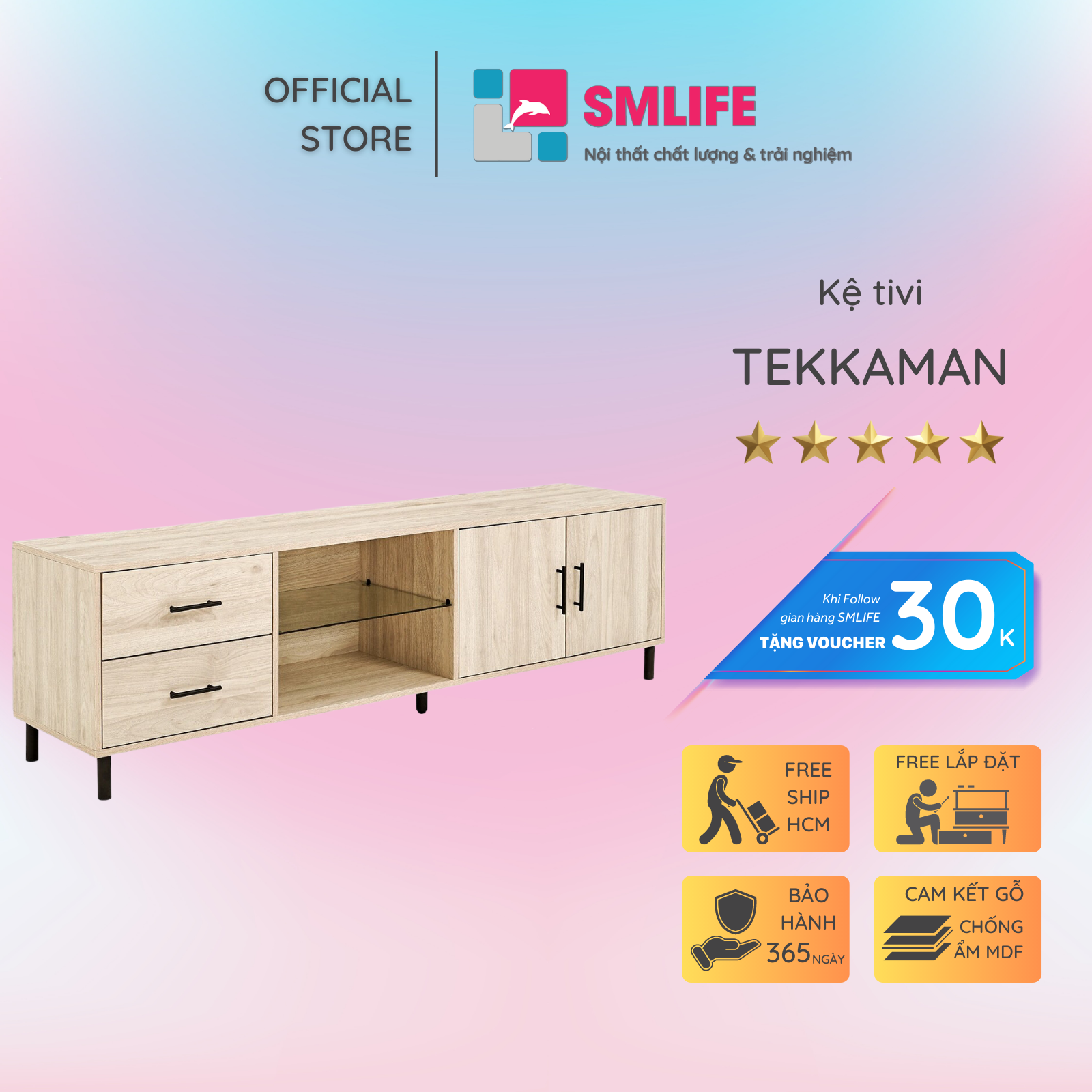 Kệ TV phòng ngủ thiết kế hiện đại SMLIFE Tekkaman