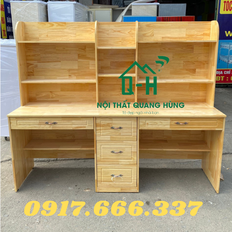 BÀN  HỌC SINH ĐÔI GỖ THÔNG MÀU VÀNG DÀNH CHO BÉ 1M95X1M7X70CM