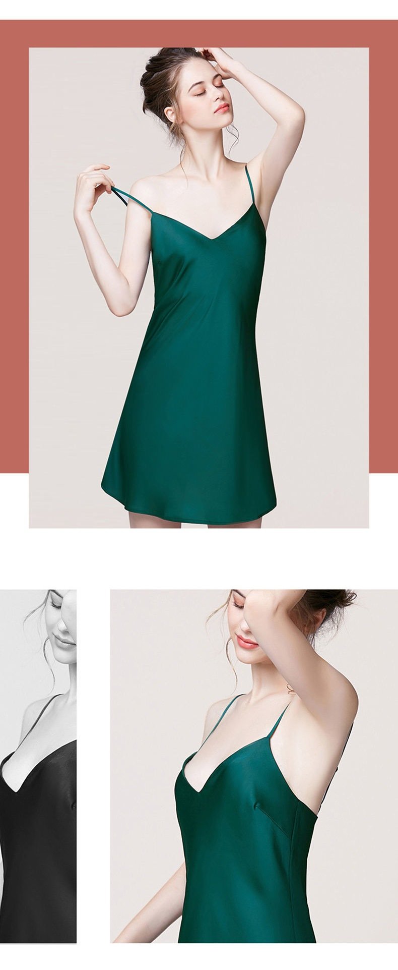 Váy ngủ nữ, váy lụa 2 dây VILADY - V127 dáng suông màu xanh rêu, chất liệu lụa Pháp cao cấp